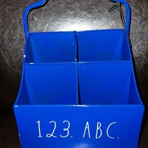 Rae Dunn Children’s Art Caddy 123 ABC Blue Metal Pens Pencils Crayons Scissors